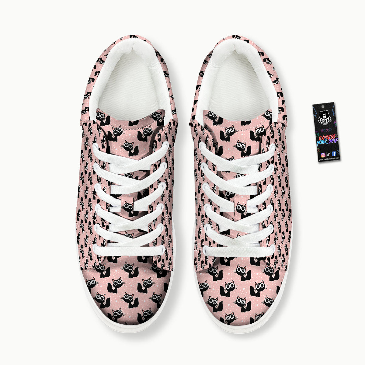 Pink And Black Cat Print Pattern Platform Shoes-grizzshop