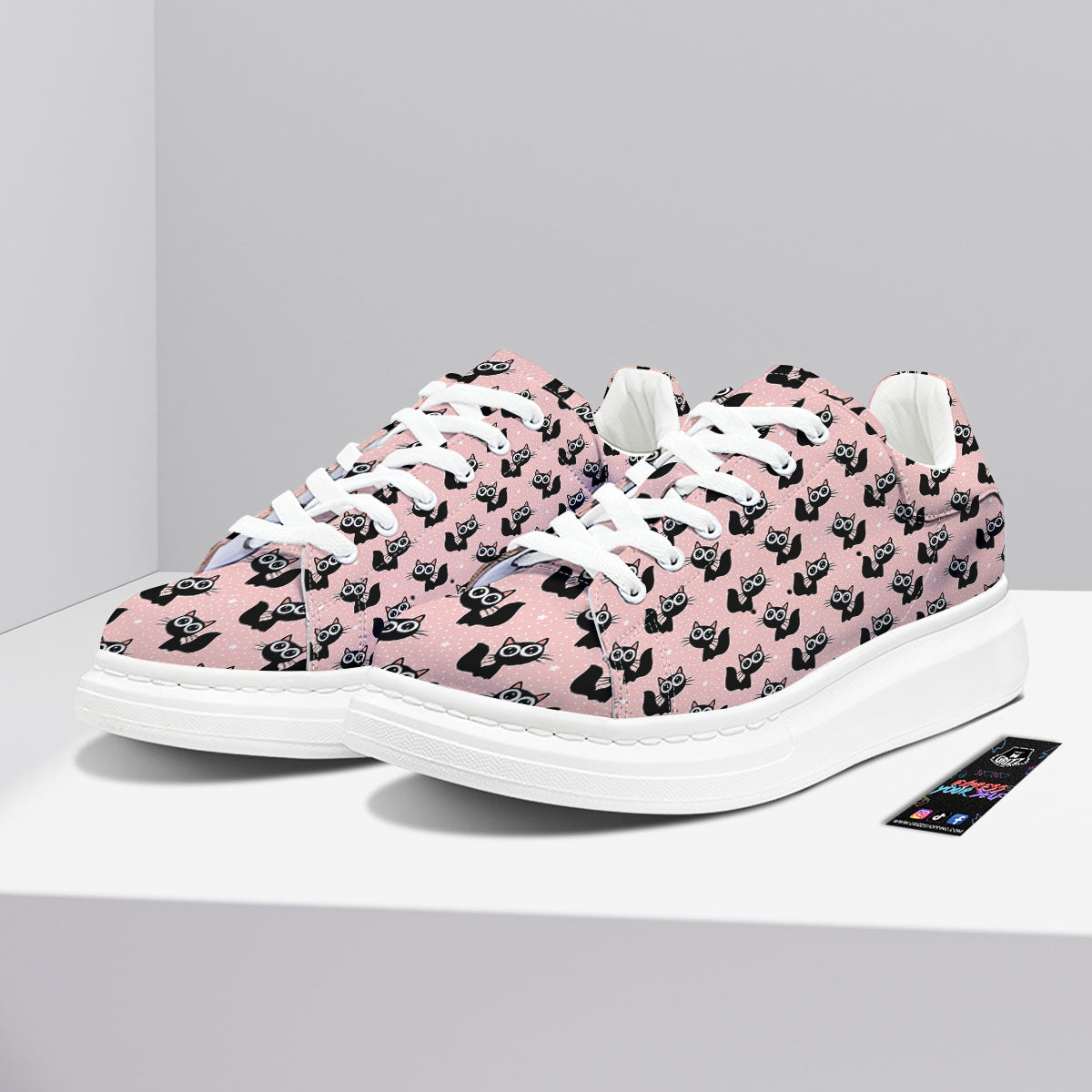 Pink And Black Cat Print Pattern Platform Shoes-grizzshop
