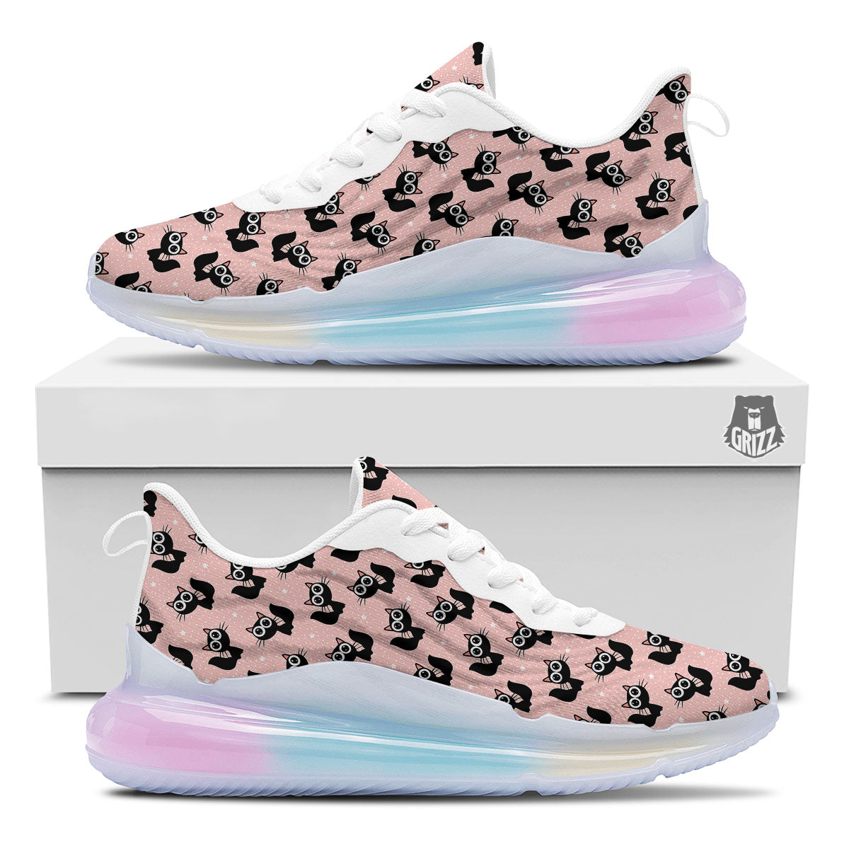 Pink And Black Cat Print Pattern Running Sneakers-grizzshop