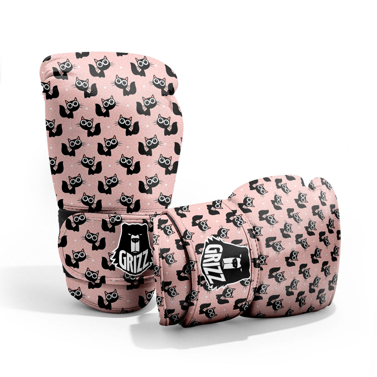 Pink And Black Cat Print Pattern Pro Boxing Glove