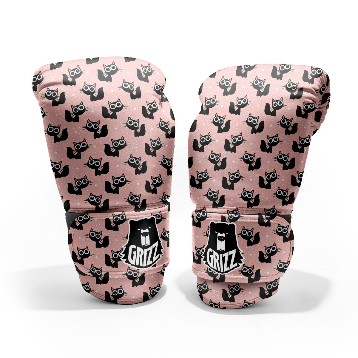 Pink And Black Cat Print Pattern Pro Boxing Glove