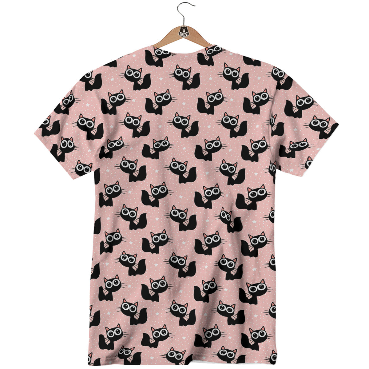 Pink And Black Cat Print Pattern T-Shirt-grizzshop