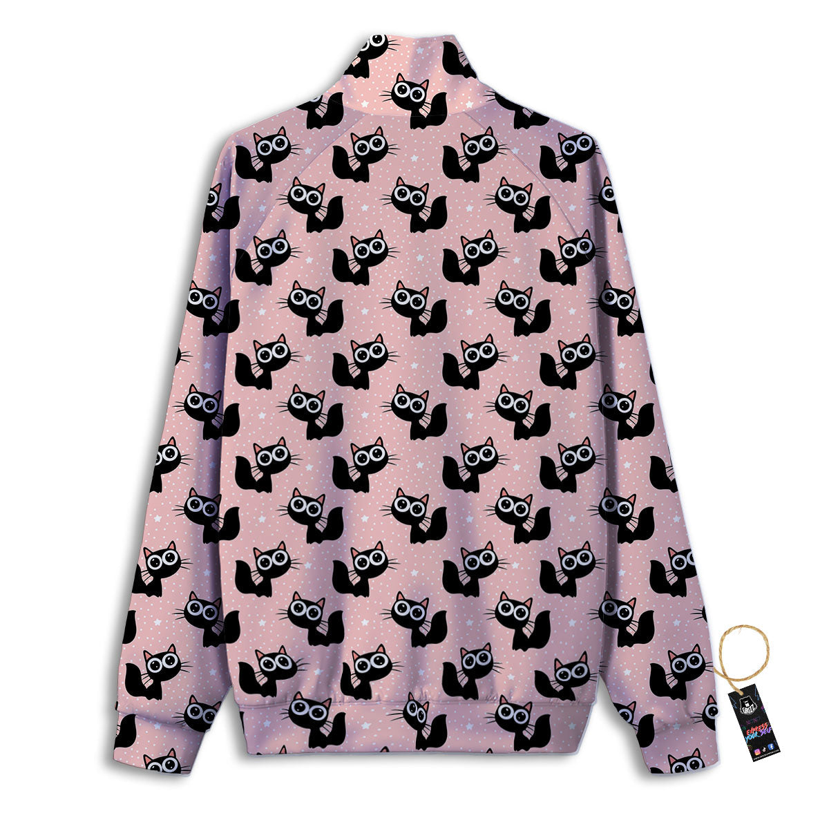 Pink And Black Cat Print Pattern Track Jacket-grizzshop