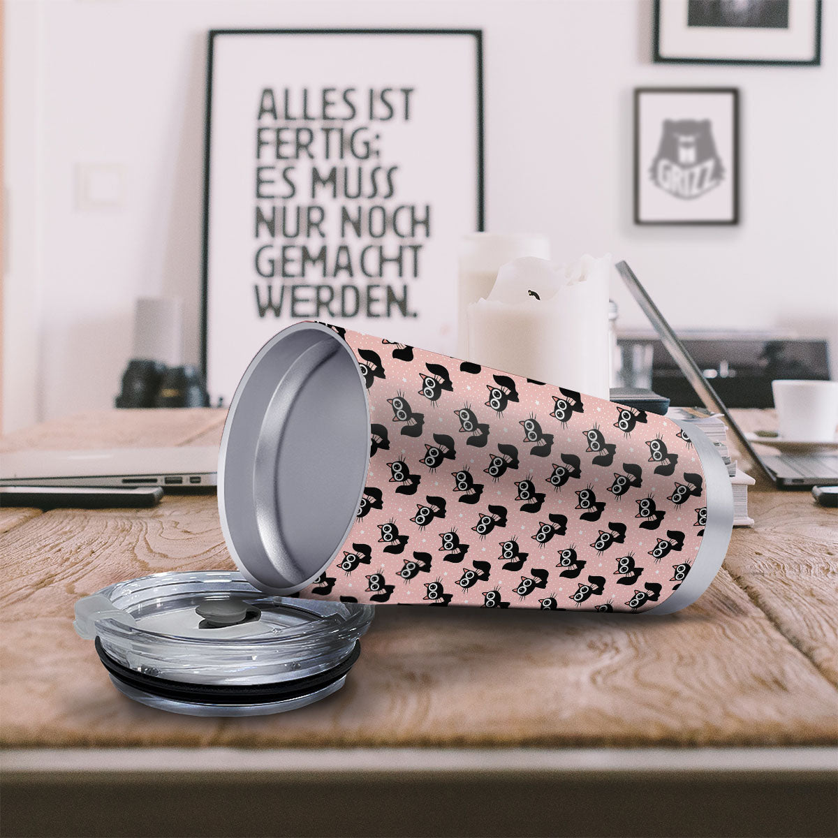 Pink And Black Cat Print Pattern Tumbler-grizzshop