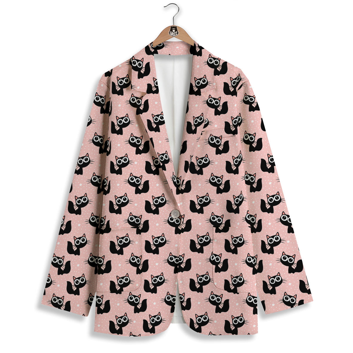 Pink And Black Cat Print Pattern Women's Blazer-grizzshop
