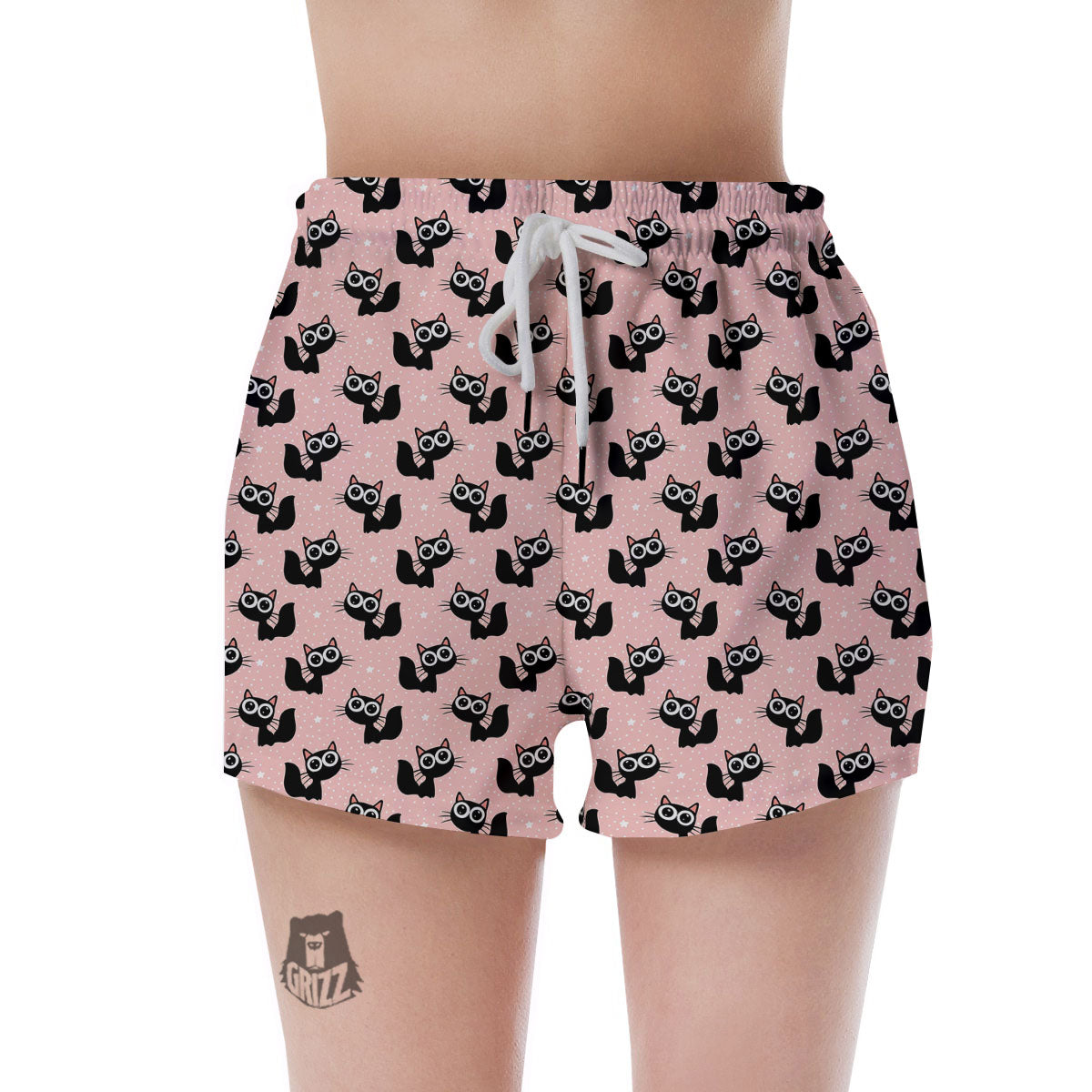 Pink And Black Cat Print Pattern Women's Shorts-grizzshop