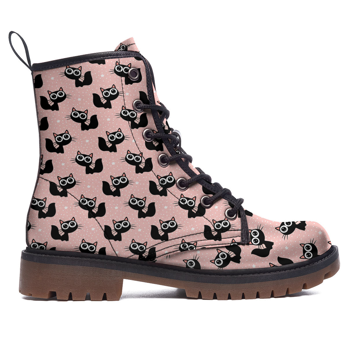 Pink And Black Cat Print Pattern Work Boots-grizzshop
