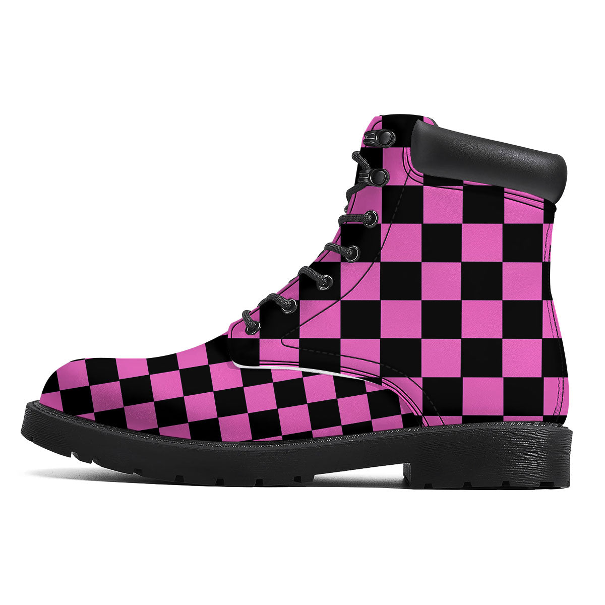 Pink And Black Checkered Print Pattern Boots-grizzshop