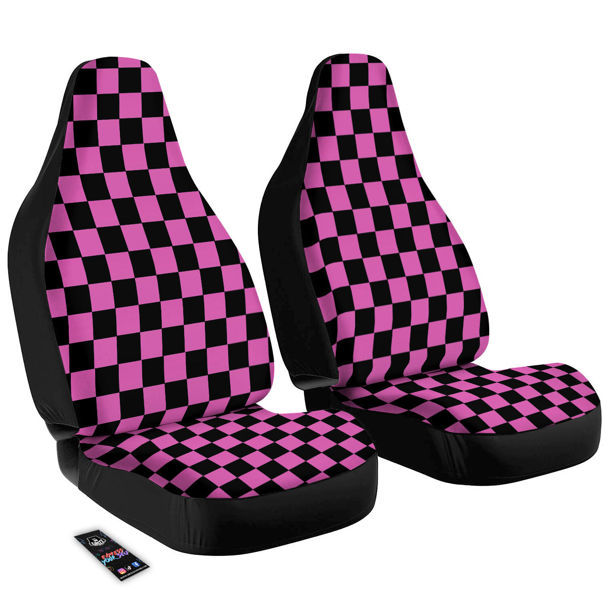 Pink And Black Checkered Print Pattern Car Seat Covers-grizzshop