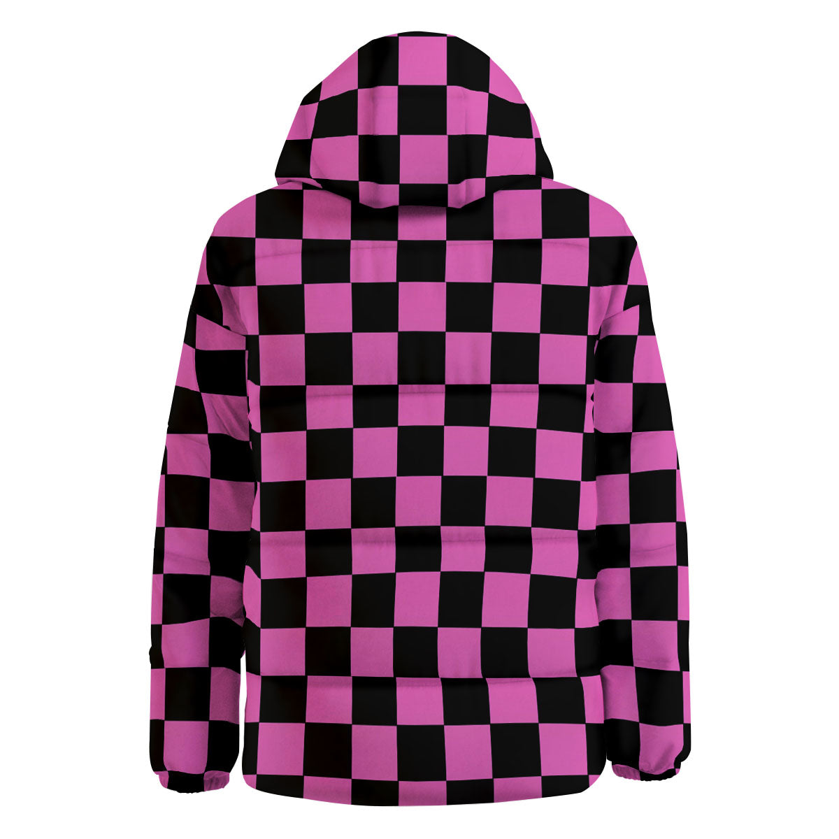 Pink And Black Checkered Print Pattern Down Jacket-grizzshop