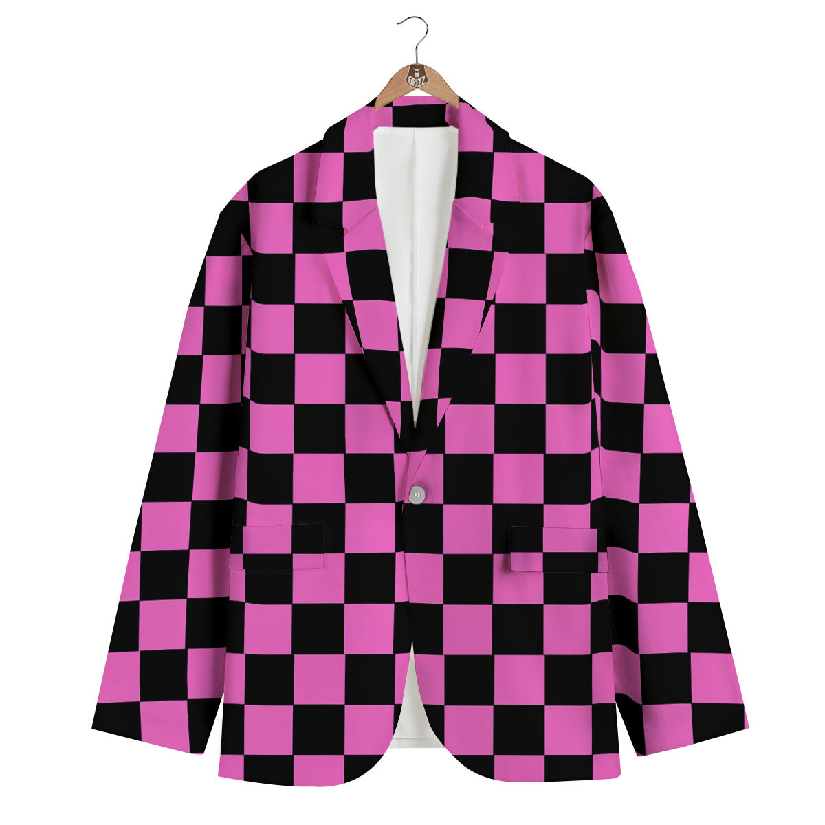 Pink And Black Checkered Print Pattern Men's Blazer-grizzshop