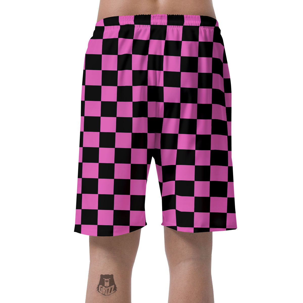 Pink And Black Checkered Print Pattern Men's Shorts-grizzshop