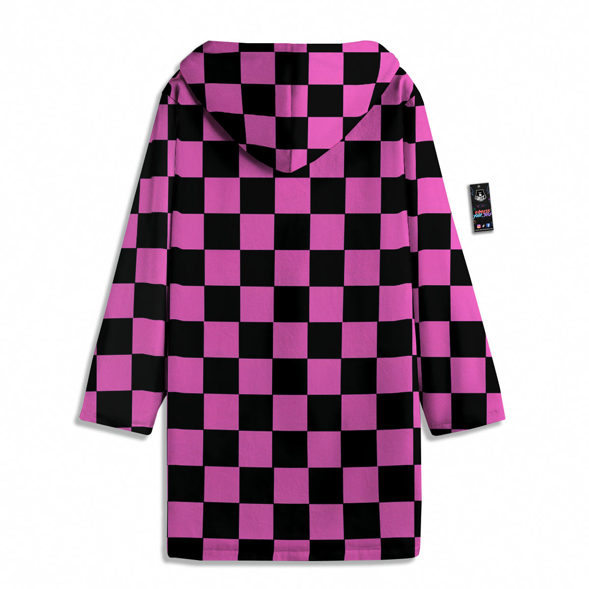 Pink And Black Checkered Print Pattern Men's Windbreaker Jacket-grizzshop