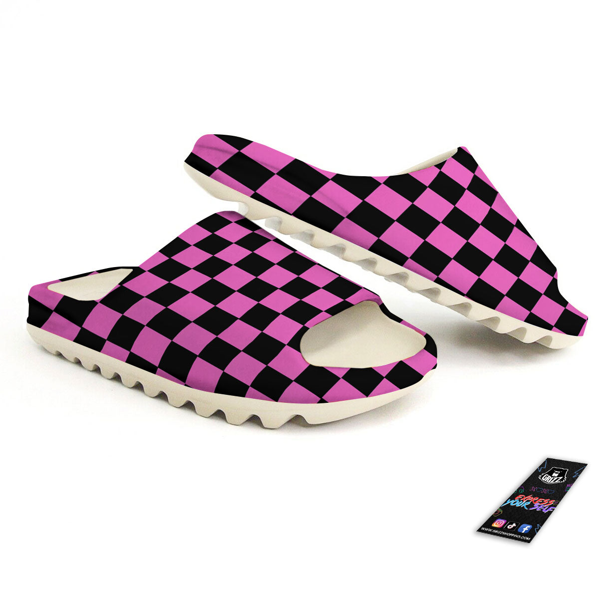 Pink And Black Checkered Print Pattern Sandals-grizzshop