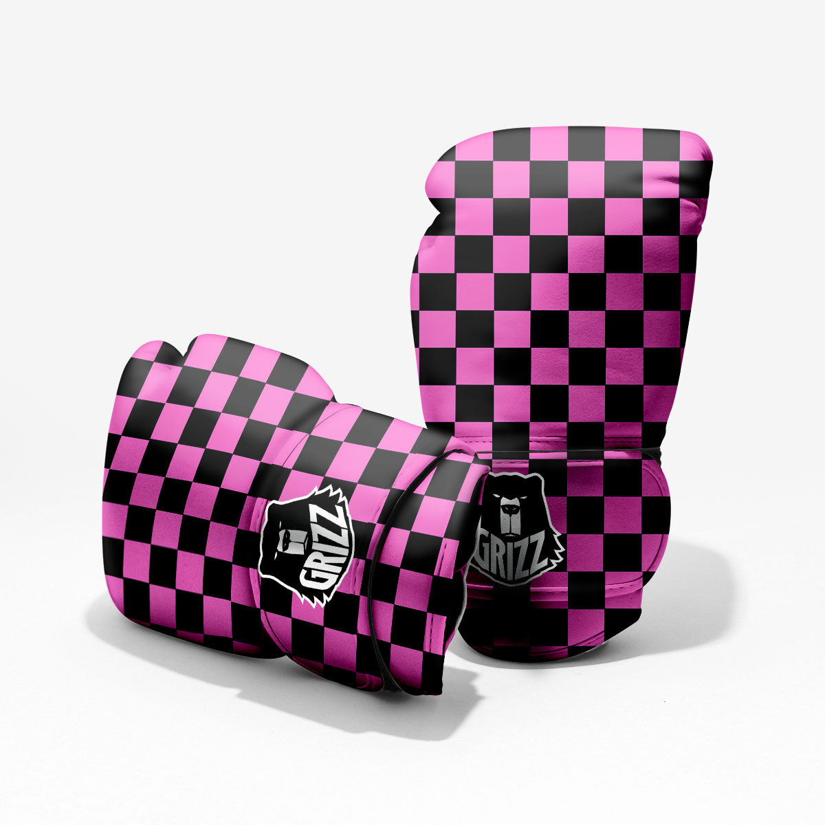 Pink And Black Checkered Print Pattern Pro Boxing Glove