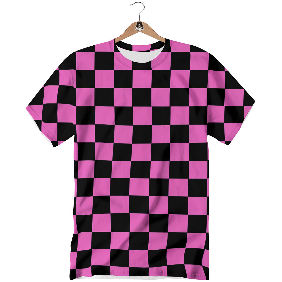 Pink And Black Checkered Print Pattern T-Shirt-grizzshop