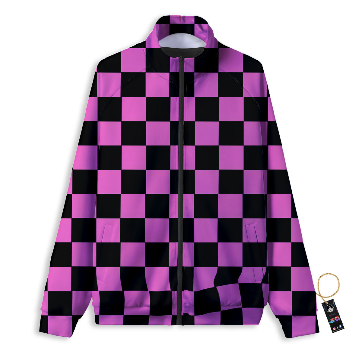 Pink And Black Checkered Print Pattern Track Jacket-grizzshop