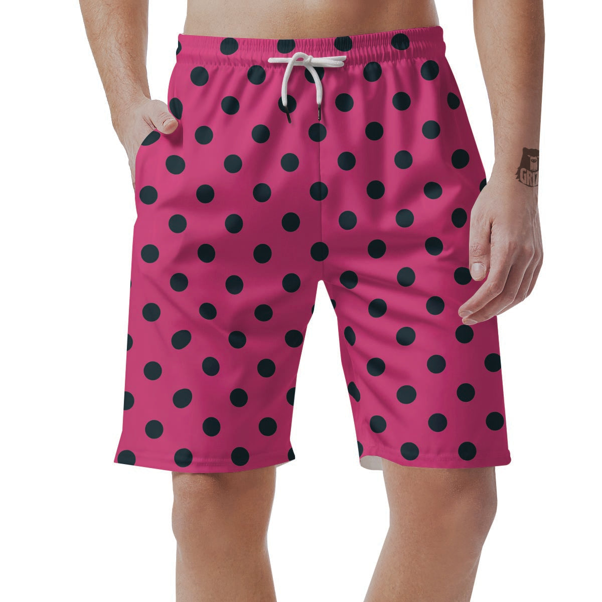 Pink And Black Polka Dot Men's Shorts-grizzshop