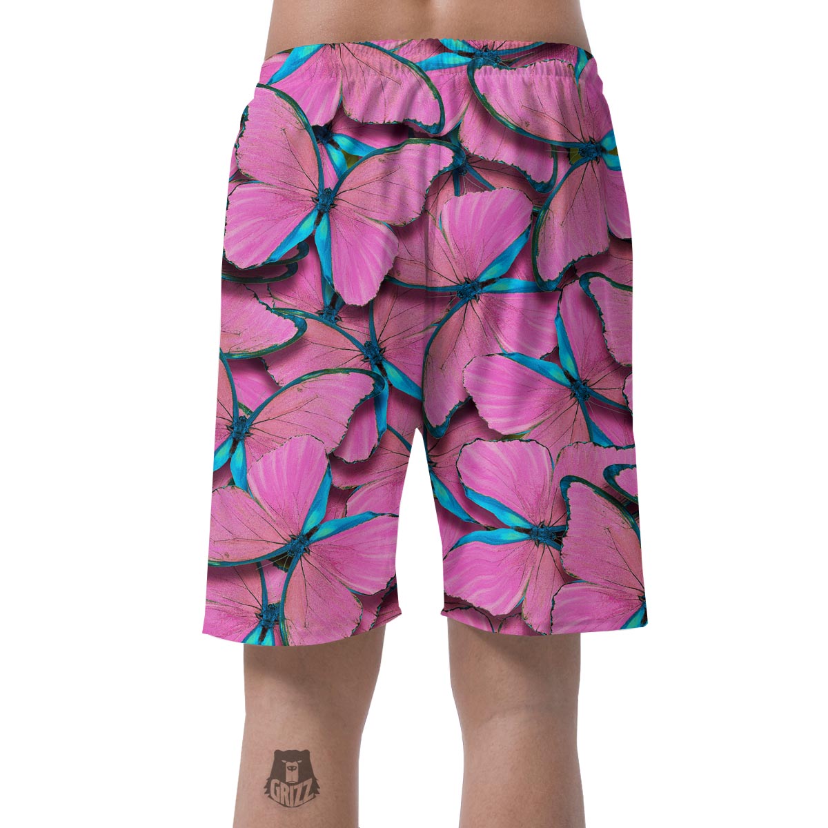 Pink And Blue Butterfly Print Men's Shorts-grizzshop