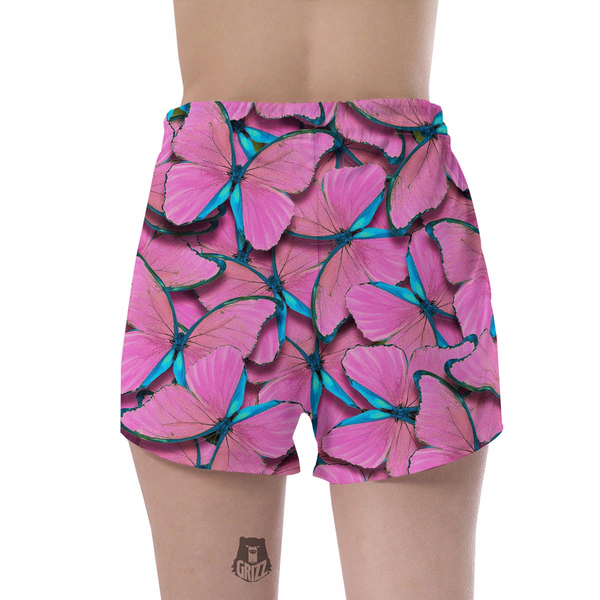 Pink And Blue Butterfly Print Women's Shorts-grizzshop