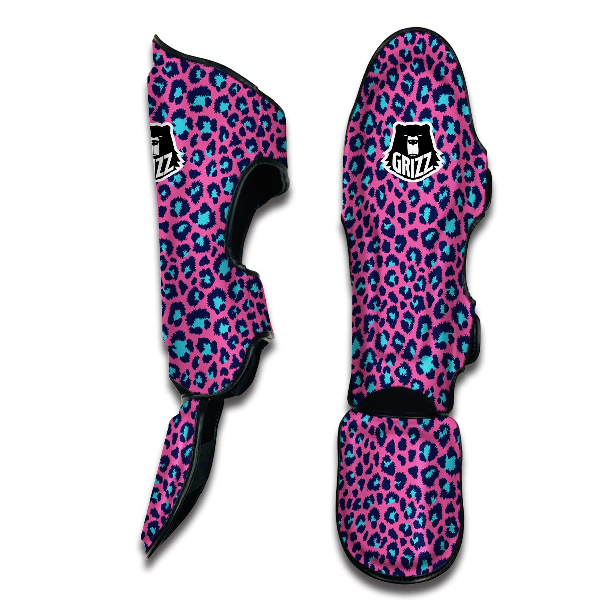 Pink And Blue Dot Leopard Muay Thai Shin Guards-grizzshop