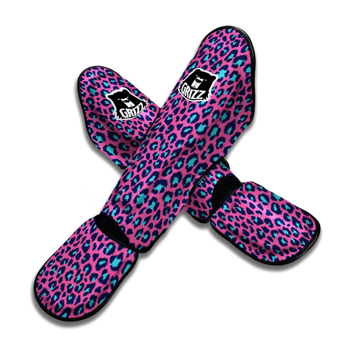 Pink And Blue Dot Leopard Muay Thai Shin Guards-grizzshop