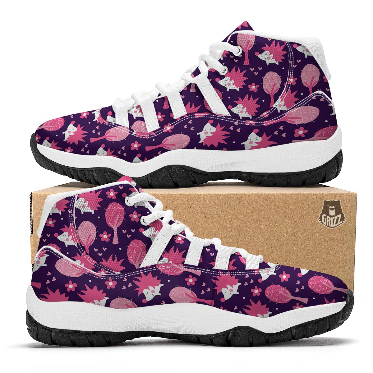 Pink And Blue Hedgehog White Bball Shoes-grizzshop