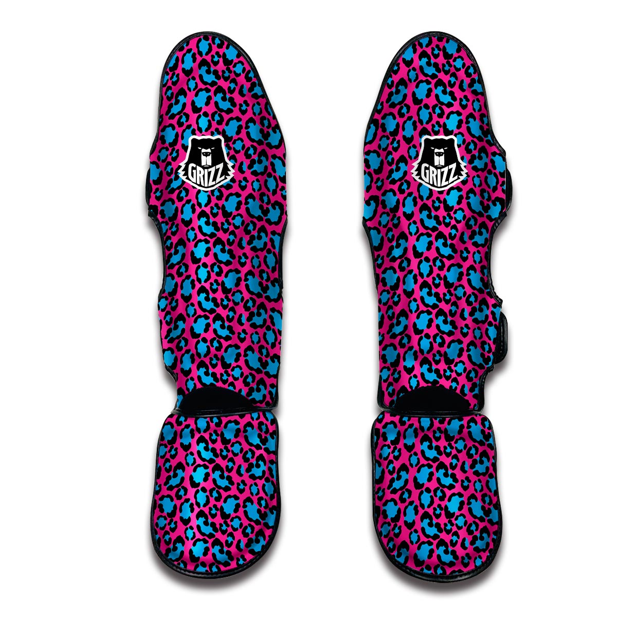 Pink And Blue Leopard Muay Thai Shin Guards-grizzshop