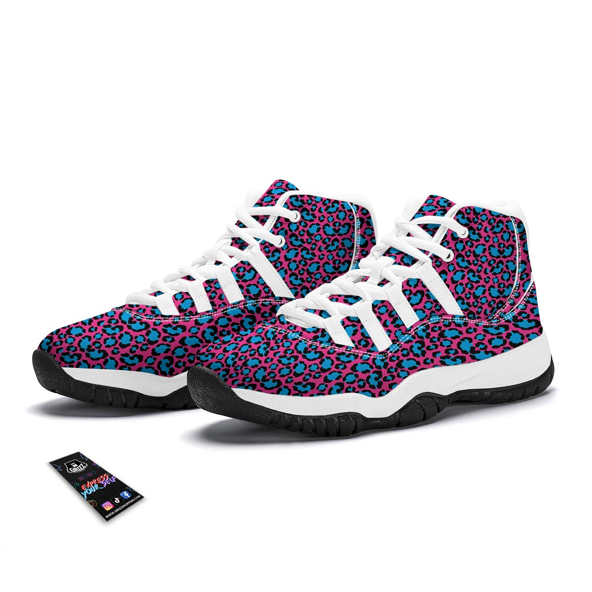 Pink And Blue Leopard White Bball Shoes-grizzshop