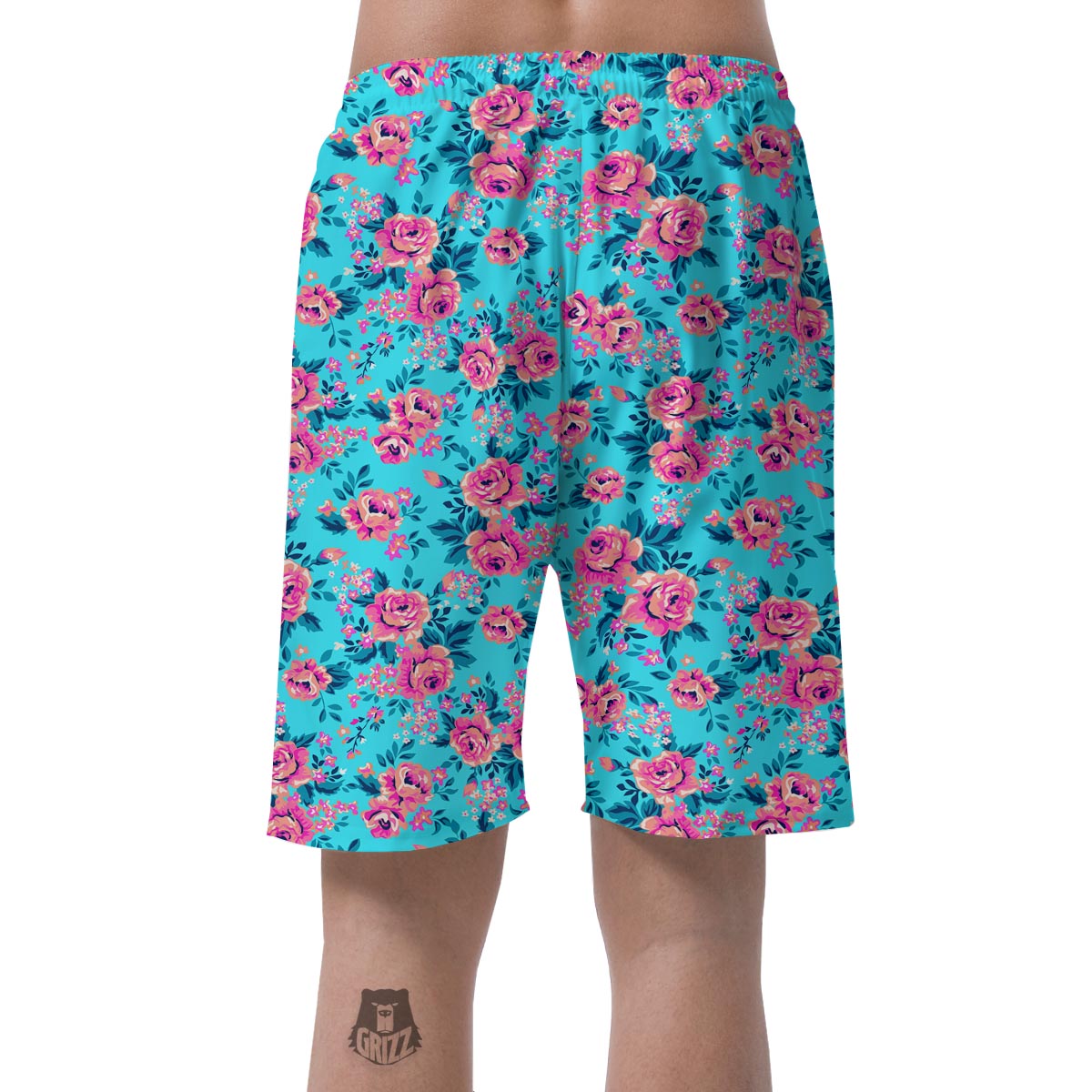 Pink And Blue Rose Floral Men's Shorts-grizzshop