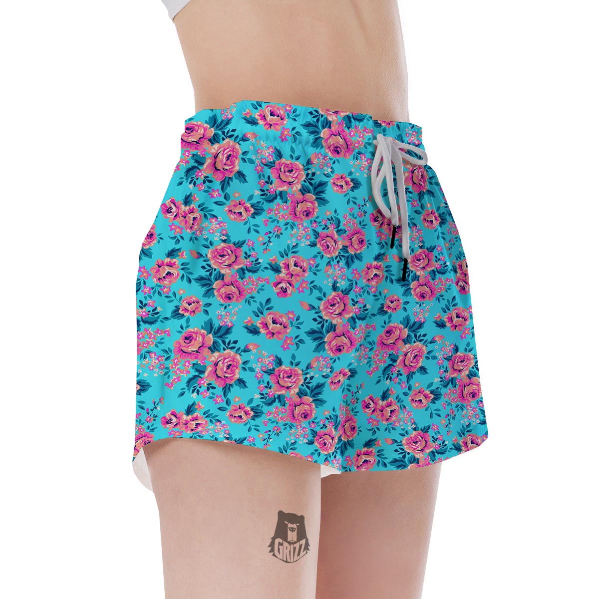 Pink And Blue Rose Floral Women's Shorts-grizzshop