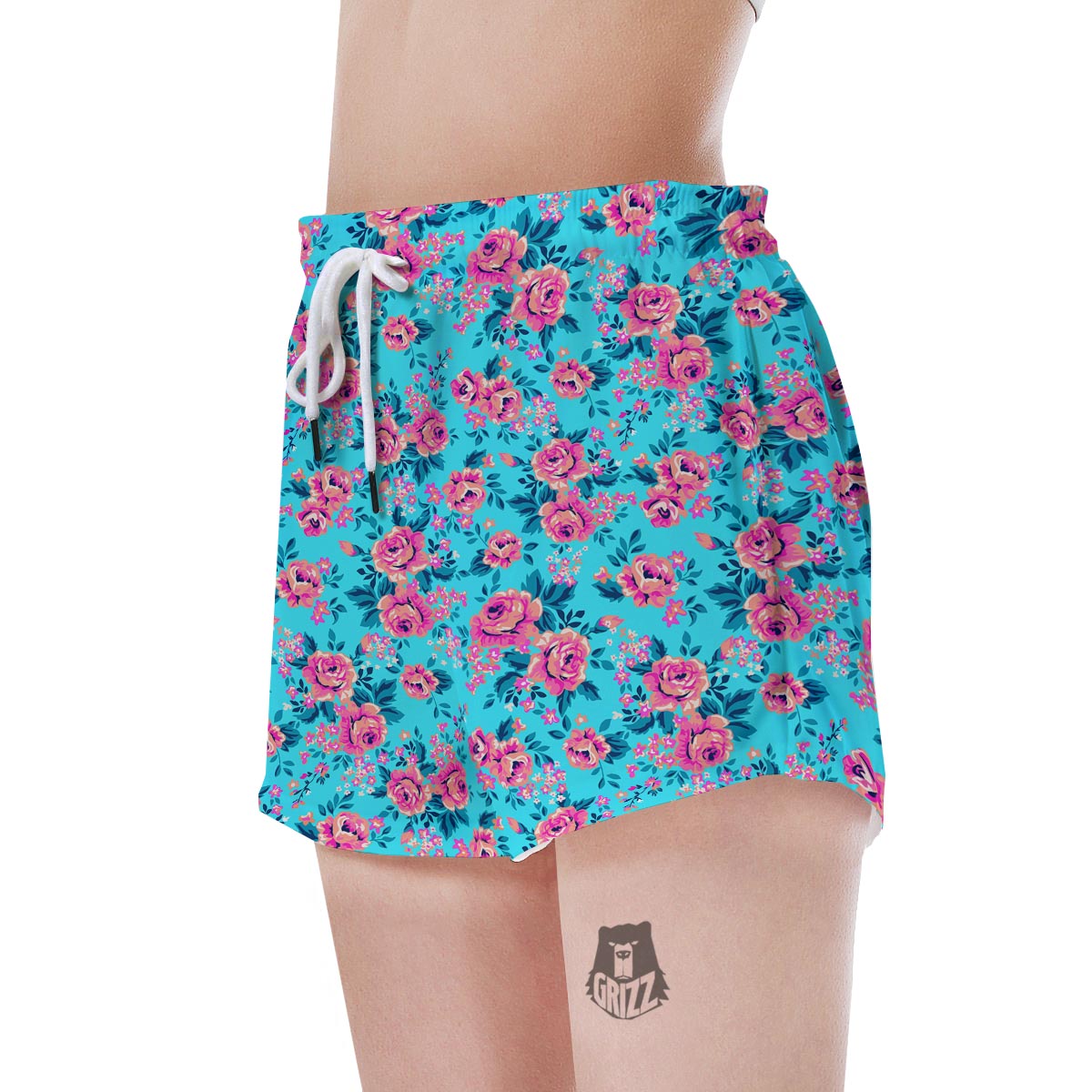 Pink And Blue Rose Floral Women's Shorts-grizzshop