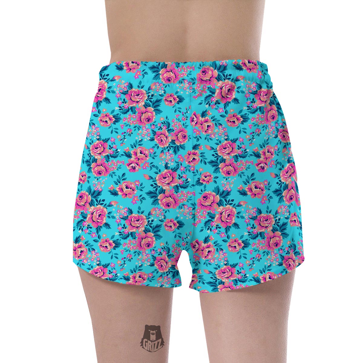 Pink And Blue Rose Floral Women's Shorts-grizzshop