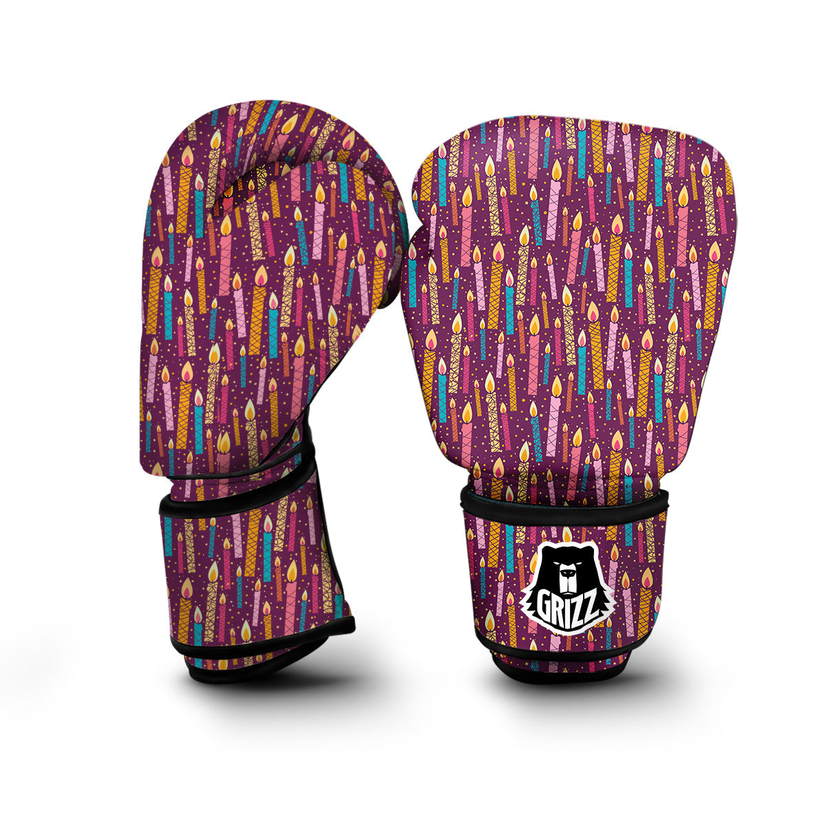 Pink And Colorful Candle Print Pattern Boxing Gloves-grizzshop