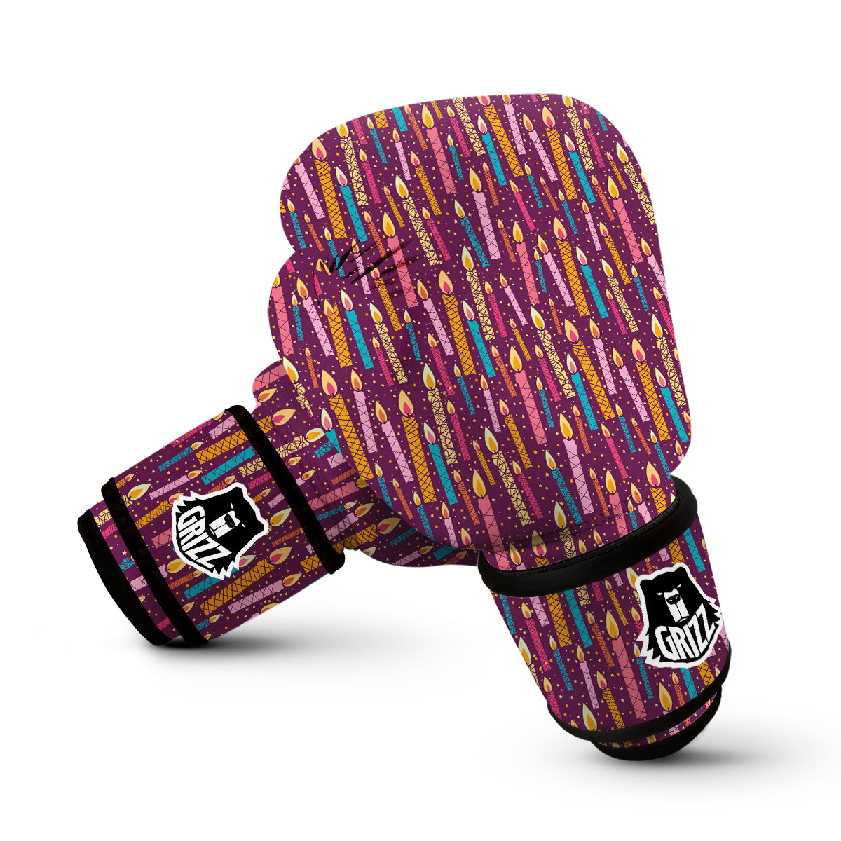 Pink And Colorful Candle Print Pattern Boxing Gloves-grizzshop