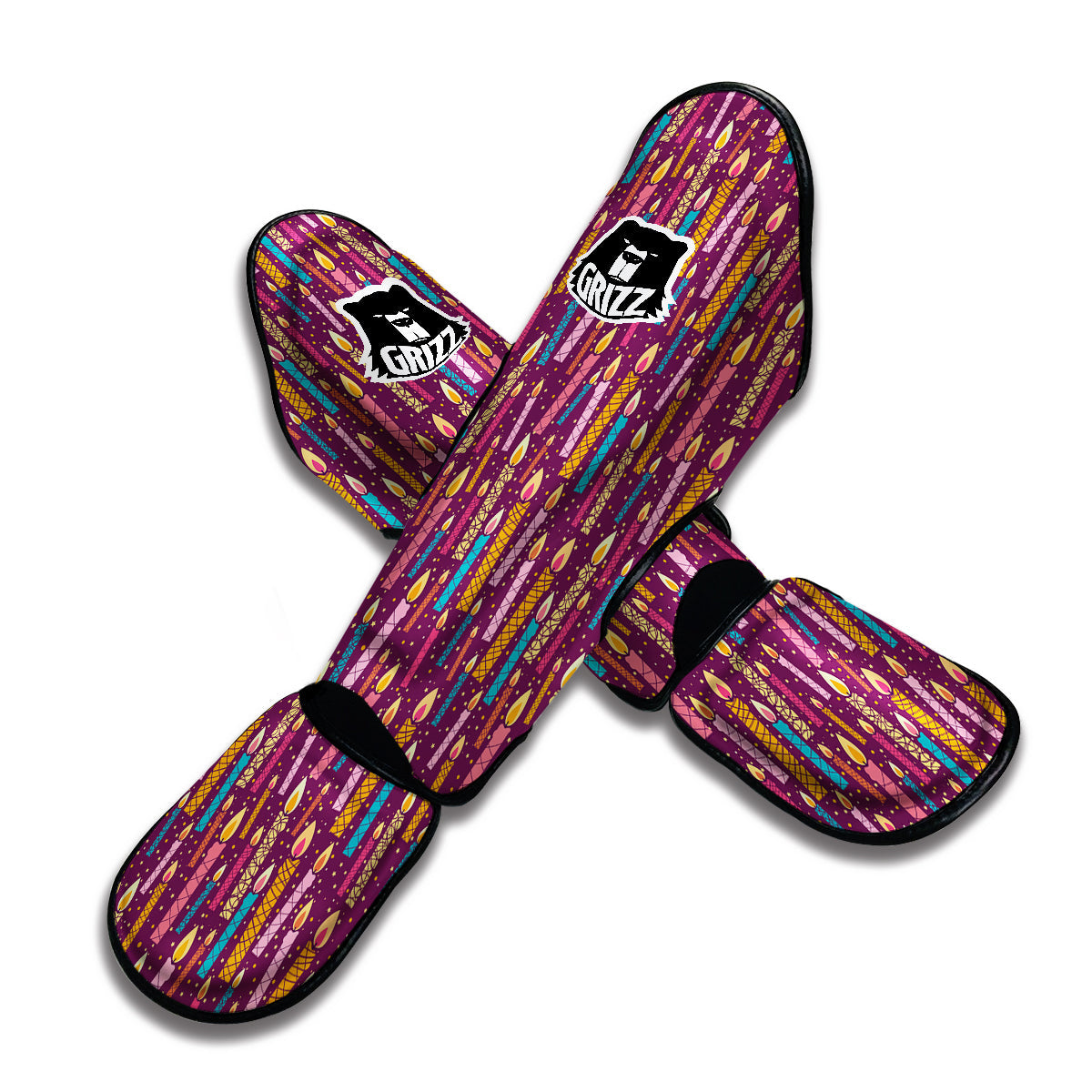 Pink And Colorful Candle Print Pattern Muay Thai Shin Guards-grizzshop