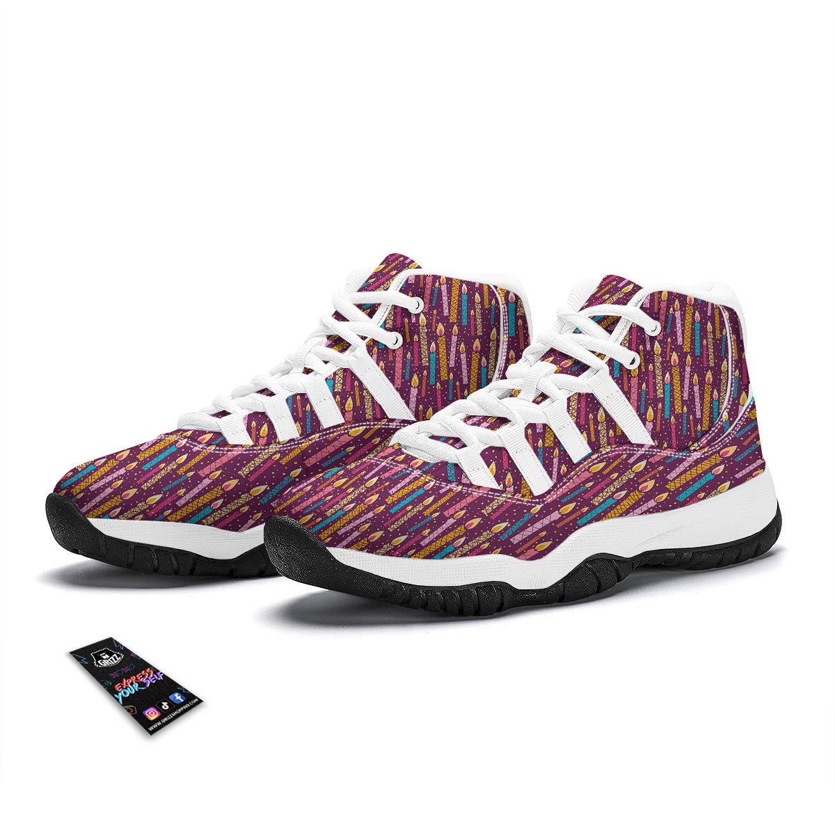 Pink And Colorful Candle Print Pattern White Bball Shoes-grizzshop