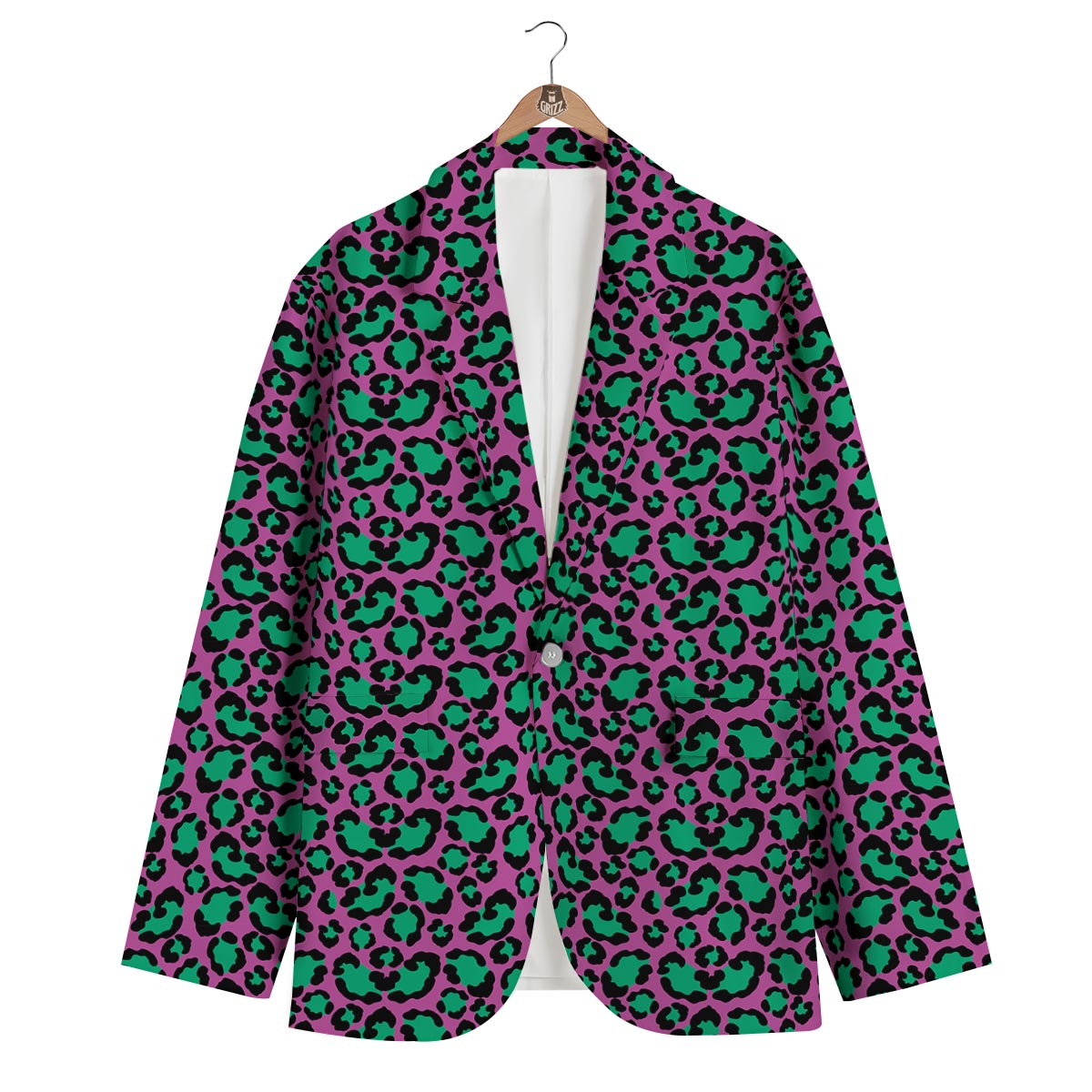 Pink And Green Dot Leopard Men's Blazer-grizzshop