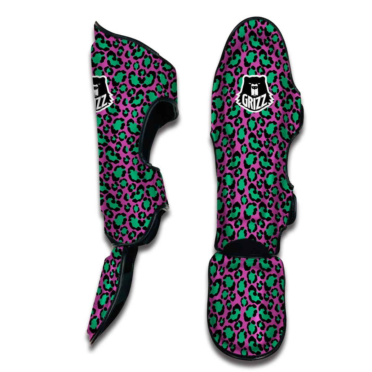 Pink And Green Dot Leopard Muay Thai Shin Guards-grizzshop