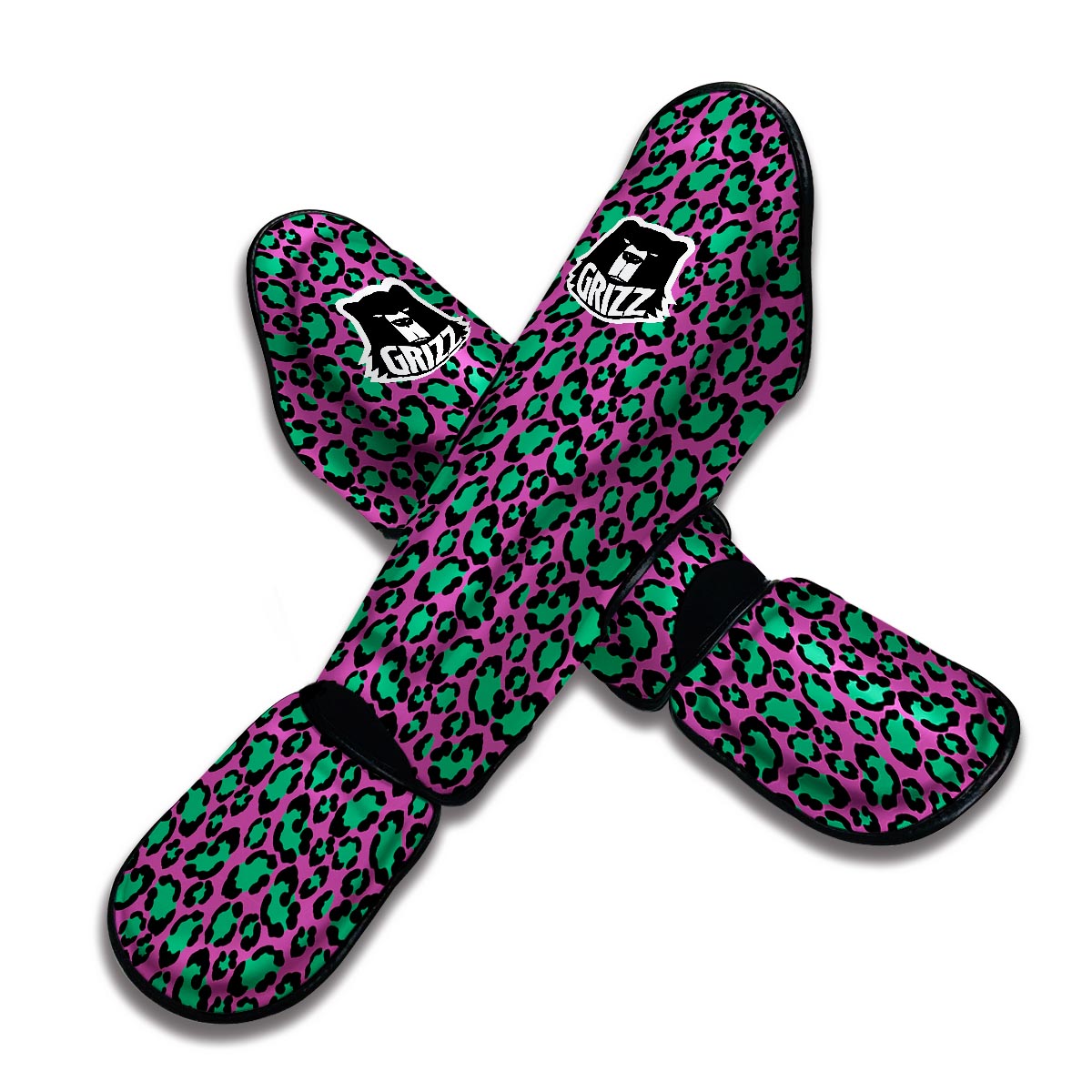 Pink And Green Dot Leopard Muay Thai Shin Guards-grizzshop