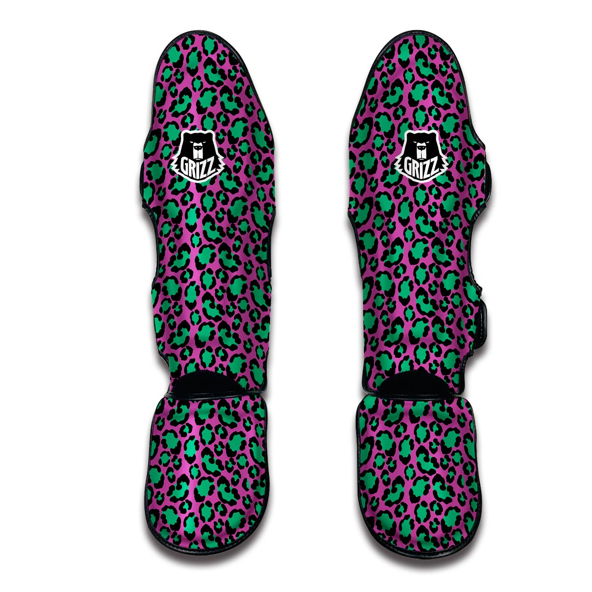 Pink And Green Dot Leopard Muay Thai Shin Guards-grizzshop