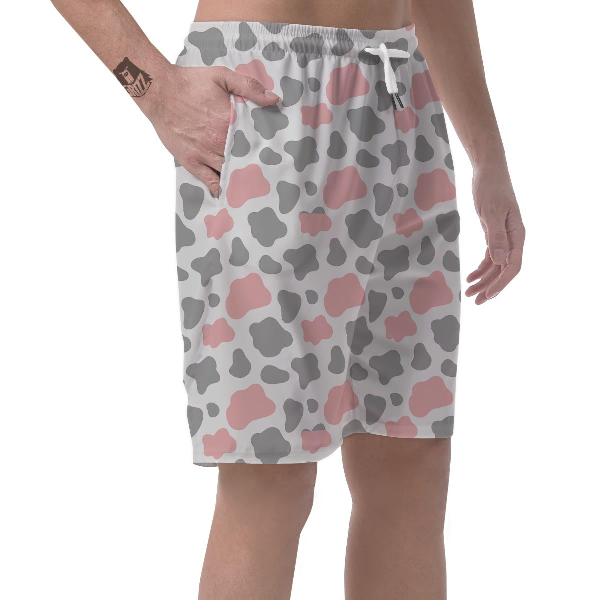 Pink And Grey Cow Print Men's Shorts-grizzshop