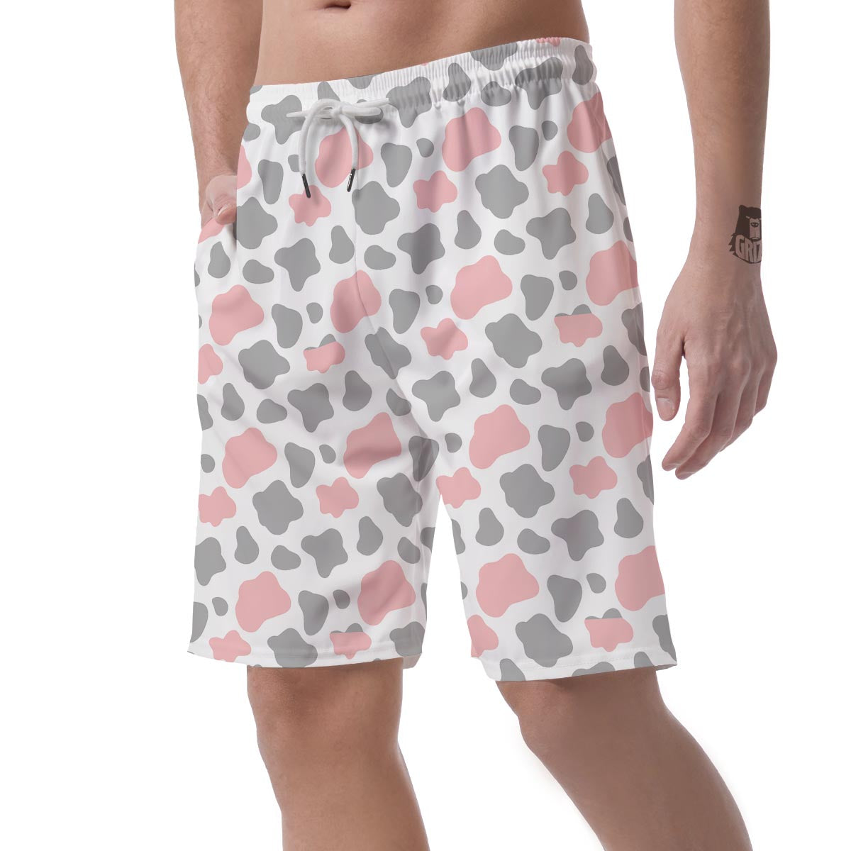 Pink And Grey Cow Print Men's Shorts-grizzshop