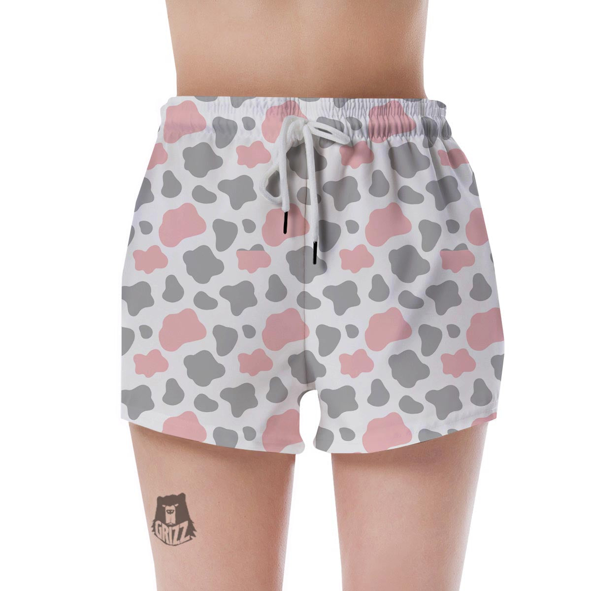 Pink And Grey Cow Print Women's Shorts-grizzshop