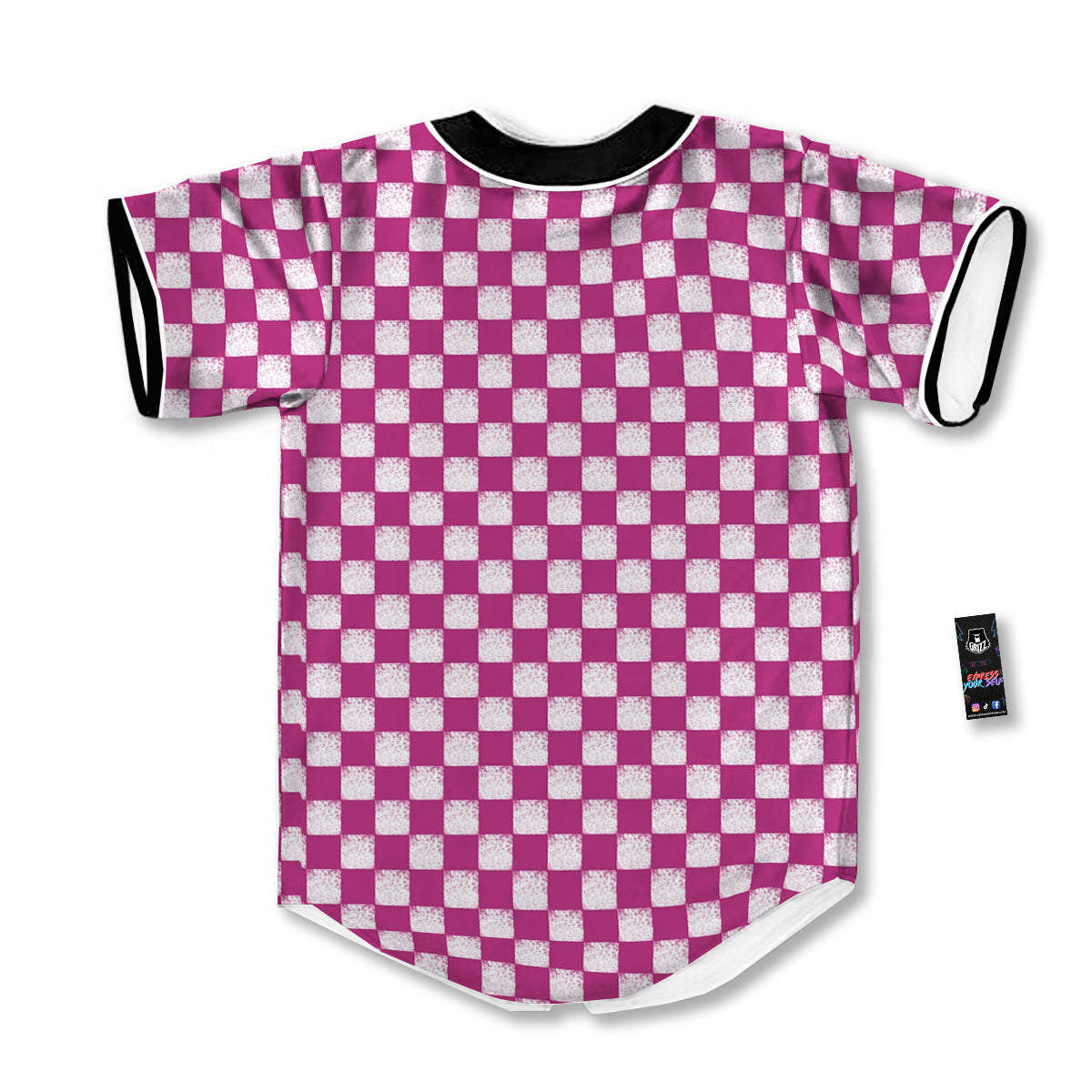 Pink And White Checkered Print Pattern Baseball Jersey-grizzshop