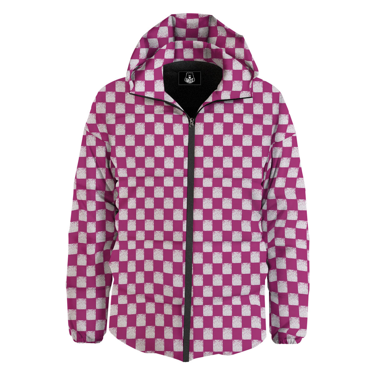 Pink And White Checkered Print Pattern Down Jacket-grizzshop