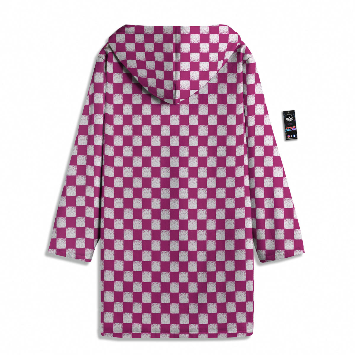 Pink And White Checkered Print Pattern Men's Windbreaker Jacket-grizzshop