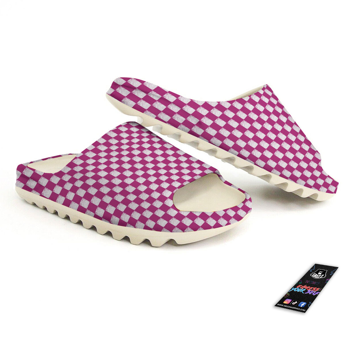 Pink And White Checkered Print Pattern Sandals-grizzshop