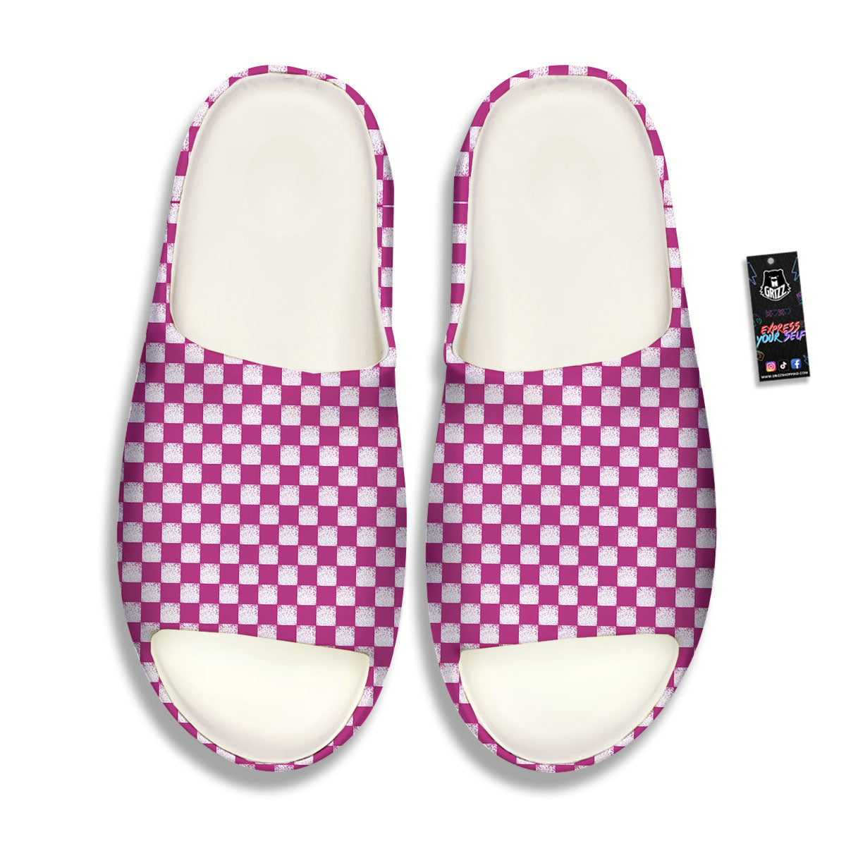 Pink And White Checkered Print Pattern Sandals-grizzshop