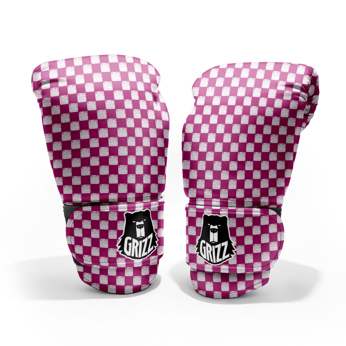 Pink And White Checkered Print Pattern Pro Boxing Glove